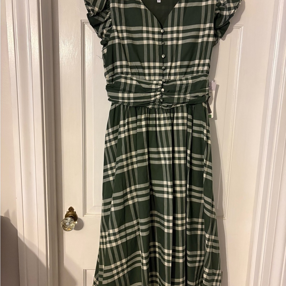 Blueberi Boulevard Green Checkered Dress